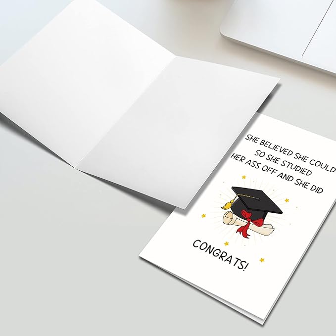 Ogeby Funny Graduation Card Gifts for Him Her, Cute Graduation Card, She Believed She Could So She Studied