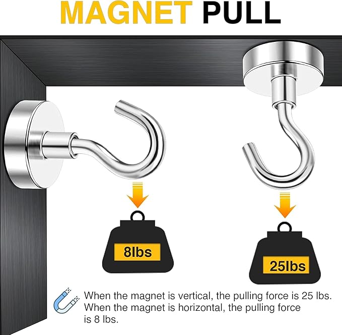 DIYMAG Magnetic Hooks, 25Lbs Strong Heavy Duty Cruise Magnet S-Hooks for Classroom, Fridge, Hanging, Cabins, Grill, Kitchen, Garage, Workplace and Office etc, (200 Pack-Silver),Screw in Hooks