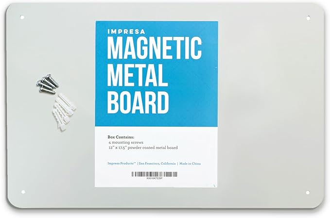 Display Magnetic Board for Wall - Metal Memo Board for Office, Home, Kitchen, and Classrooms - Great for Hanging Photos, Shopping Lists, and More - Includes Pre-Drilled Holes (17.5 x 12 in)
