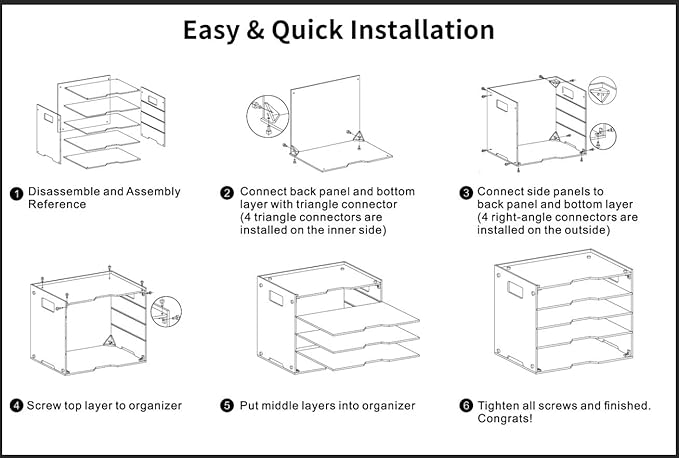 Paper Organizer File Letter Tray for Desk Office Organization Acrylic Folder Document Accessories Storage, Home School Desktop Supplies, 5 Tier with Handle
