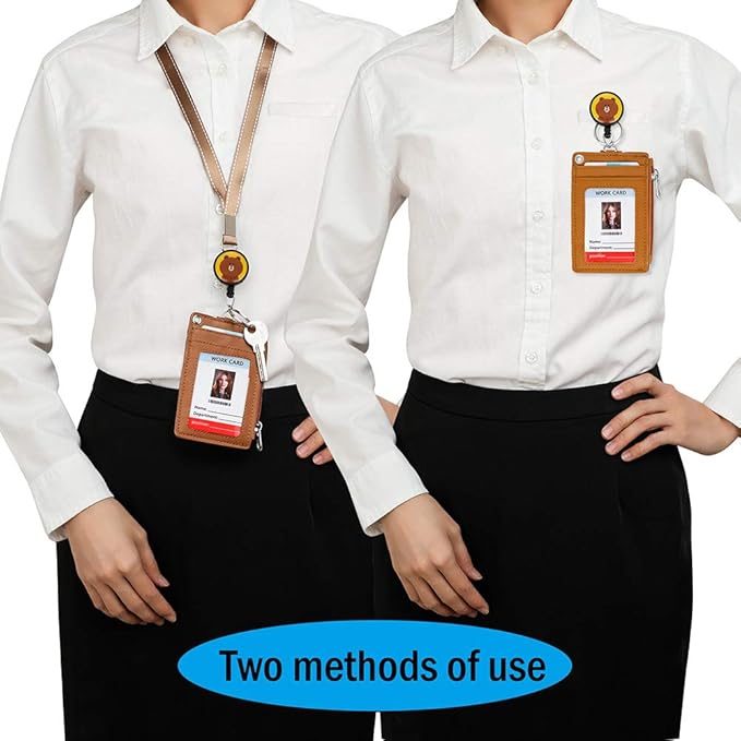 Cute Badge Holder Retractable Lanyard Reel Clip with Heavy Duty Carabiner, 1 Clear ID Window, and 4 Card Slots in 2 Sided for Students Teens Boys Girls Women (01 Brown Bear)