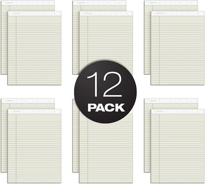 TOPS Prism Writing Pads, 8-1/2" x 11-3/4", Legal Rule, Ivory, Perforated, 50 Sheets, 12 Pack (63130)