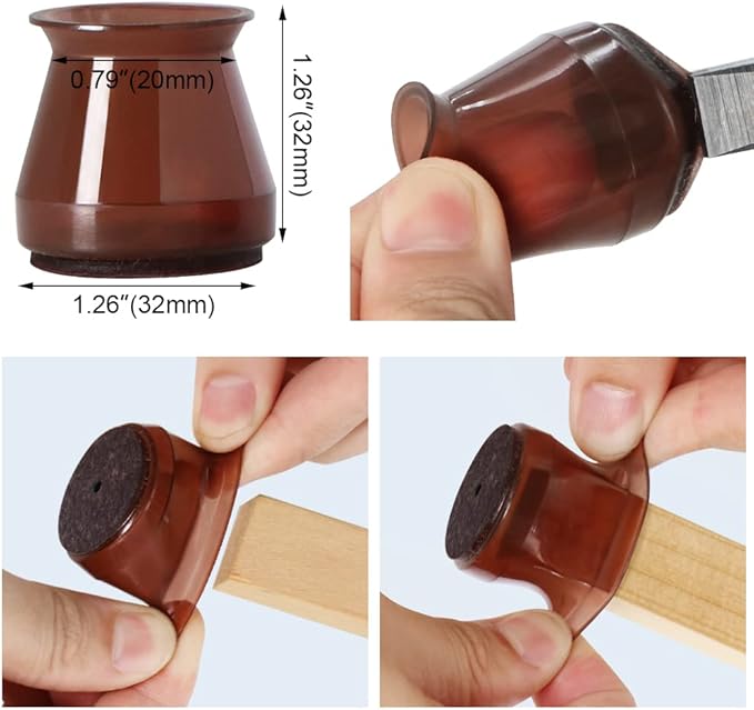 Chair Leg Floor Protectors Silicone (Brown-20 Pcs, Universal S (0.9"-1.29")