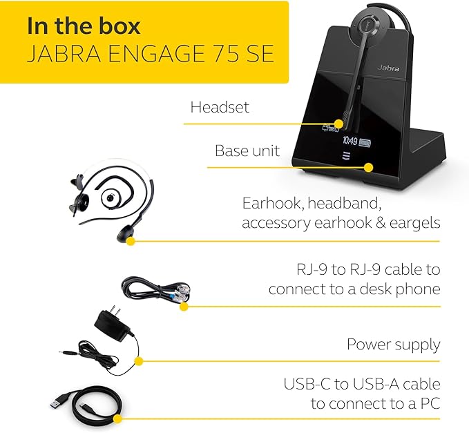 Jabra Engage 75 SE (Second Edition) Wireless Headset, Convertible – Telephone Headset with Industry-Leading Wireless Performance, Advanced Noise-Cancelling Microphone, All Day Battery Life - Black