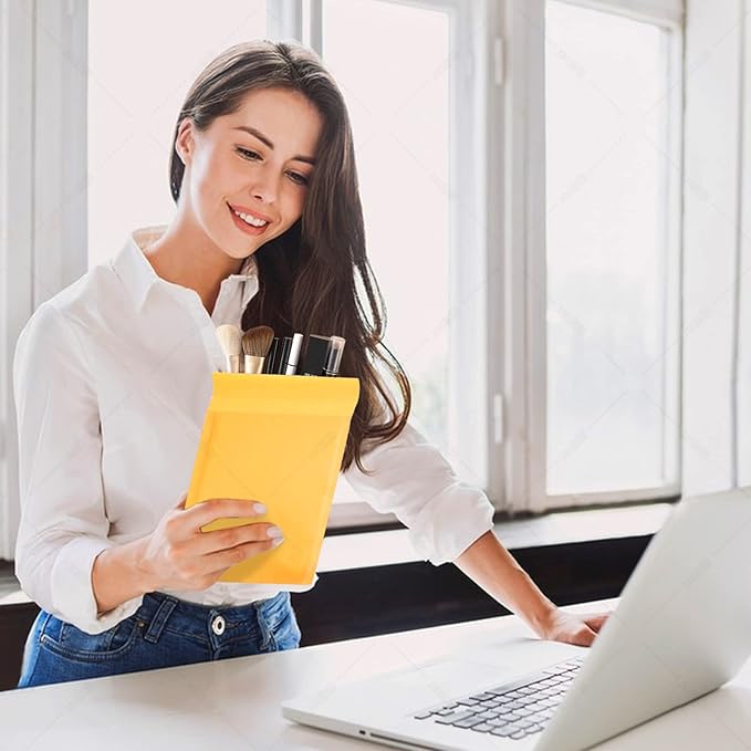 DaSen Kraft bubble mailers 4x7 Inch 100 Pack,Self-Sealing Paper Envelopes for Packaging,Strong Adhesion Envelope Mailers, Small Waterproof Cushioned Padded Shipping Bags Yellow #000