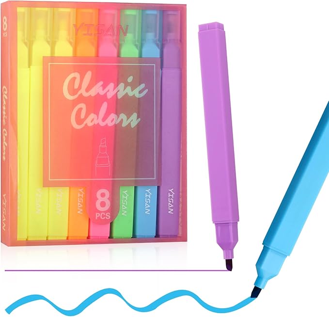 YISAN Highlighters Assorted Colors, no Bleed Pens,Soft Tip for Journal, Bright,70955
