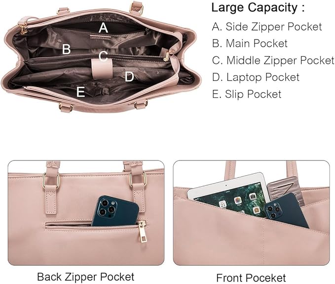 LOVEVOOK Laptop Tote Bag for Women 15.6 Inch Waterproof Leather Computer Bags Women Business Office Work Bag Briefcase Pink