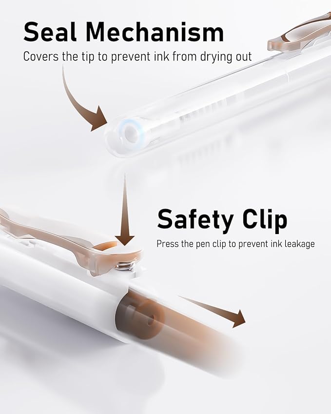 Four Candies 14Pack Pastel Gel Ink Pen Set,Cute Retractable 0.5mm Fine Point Pen,Note Taking Aesthetic Pens,12 Pack Black Ink Pens with 2Pack Highlighter, Smooth Writing Pens for School, Office(Brown)