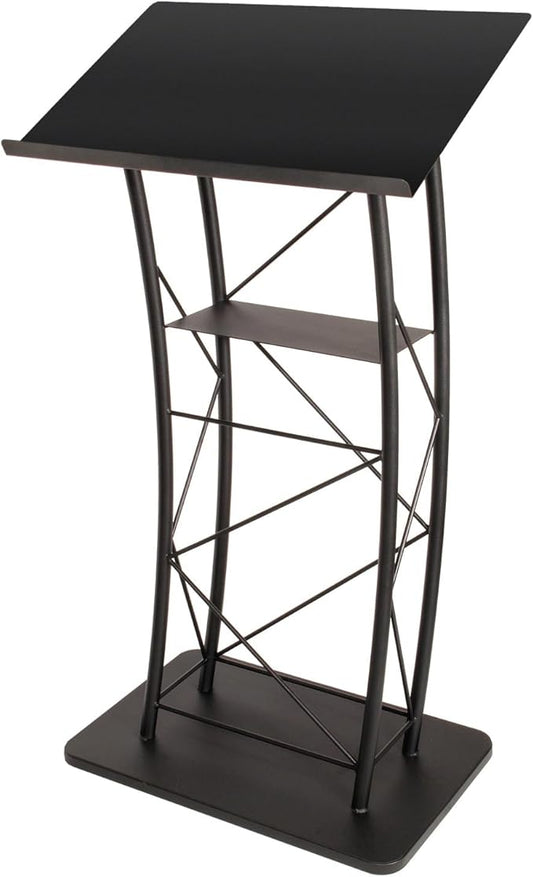 Kingdom KMLSTL Large Curved Metal Lectern with Durable Powder Coat Finish and a Built in Shelf - Black