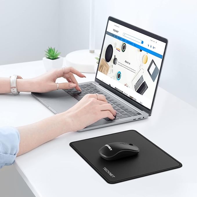 TECKNET Mouse Pad with Anti-fray Stitching, Waterproof Surface & Non-Slip Rubber Base with Stitched Edges Gaming Mouse Mat for Laptop,Compatible with Laser and Optical Mice - Black