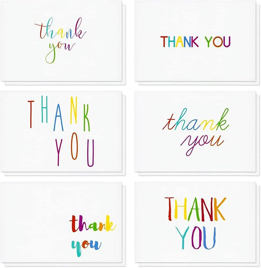 Juvale 48 Pack 4x6-inch Bulk Thank You Cards with Envelopes - Appreciation Gift Note for Teachers and Kids (6 Assorted Designs)