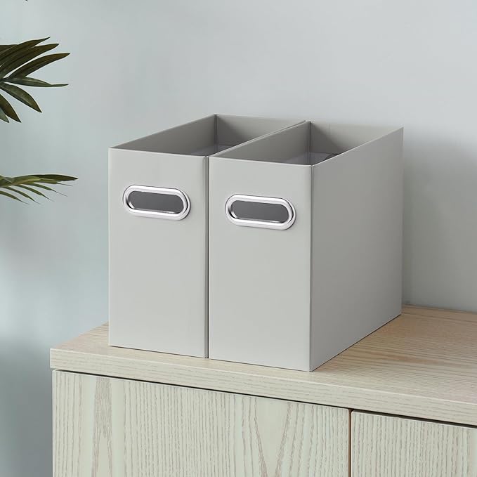 Oterri File Organizer, Small Storage Box, Cardboard File Folder Organizer, Collapsible File Box, Hanging File Organizer for Letter Size, Portable File Box with Handle, Only Box (Grey, 6 Packs)