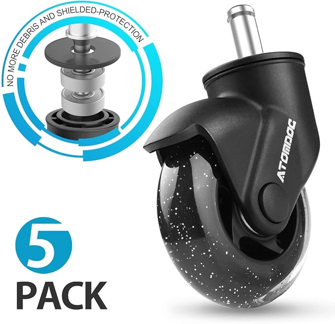 Office Chair Caster Wheels, 3" Newly Lightweight Caster Wheels & Revolutionary Swivel Vertical Axle, Safe Protection for All Floors Including Hardwood, Set of 5