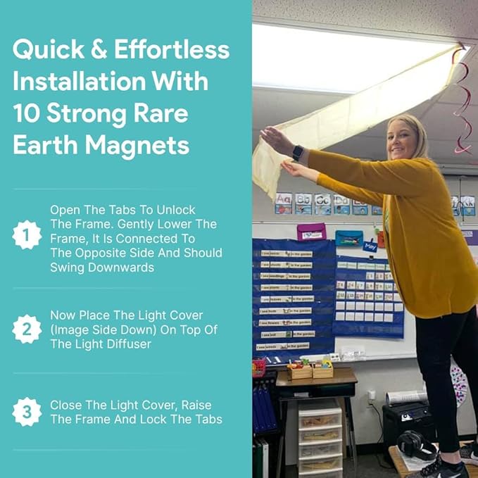 Fluorescent Light Covers for Ceiling Lights - Flicker & Glare Reducing Filters for Ceiling Lights - Overhead Light Covers - Light Covers for Classroom and Office - 48" x 24", Blue (8 Pack)