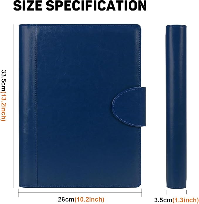 Toplive Padfolio Folder 3 Ring Binder PU Leather Portfolio, Business Interview Resume Portfolio A4/ Letter Size Document Organizer with Clipboard for Women Men, Blue