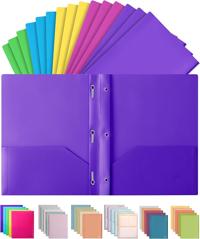 Mr. Pen- Plastic Folders with Pockets and Prongs, 15 Pack, Vibrant Colors, Pocket Folders, Folders with Prongs, File Folders with Fasteners, 2 Pocket Folder, Folder with Pockets, Two Pocket Folder