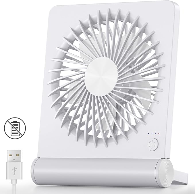 Koonie USB Fan, Strong Wind Ultra Quiet Small Desk Fan 220° Tilt Folding 3 Speeds Adjustable USB-C Corded Powered Personal Fan for Home Office Desktop White