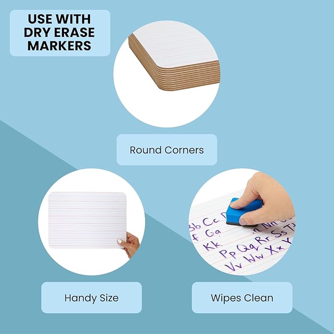 Juvale 12 Pack Double Sided Small Dry Erase White Boards with Lines - Whiteboards for Students and Classroom Supplies (9x12 in)