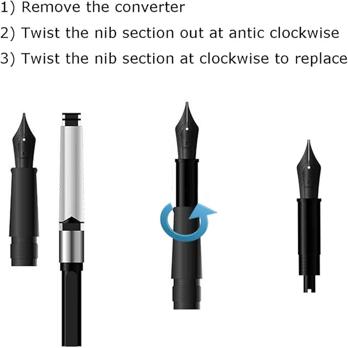 Set of 3 Hongdian Fountain Pen Silver Nibs (Fine, Extra Fine and Bent Nib) for Black Forest 1850, 1851, M2,1843, 6013, 517D, 517S, 525,H1, H3, A3, 1843 and 920 Series