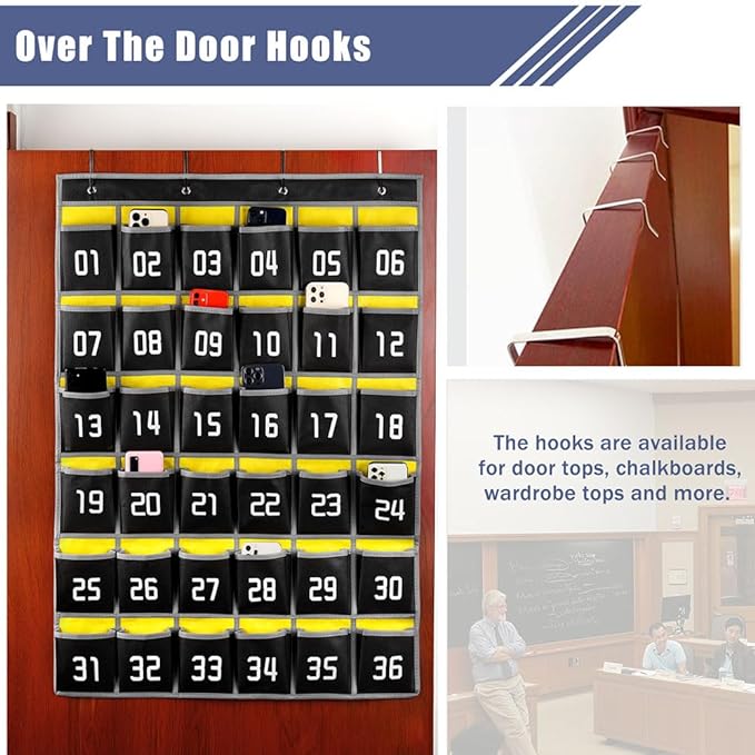 Loghot Numbered Classroom Sundries Closet Pocket Chart for Cell Phones Holder Wall Door Hanging Organizer (36 Pockets Black)