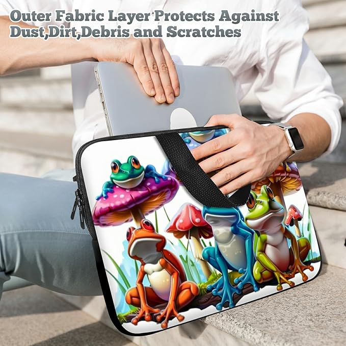 Laptop Sleeve Case Bag 13 inch, Color Frog Mushrooms Slim Carrying Case Durable Handbag Travel Laptop Bag for 13 inch MacBook Air M3/M2/Pro M2/ 13" iPad Pro/Air M4/M2 2024
