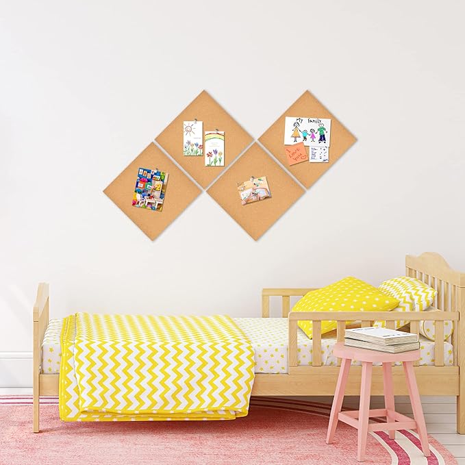 12x12 Cork Board Tiles Bulletin Board, 1/2" Thick Small Square Cork Boards for Walls, Self-Adhesive Cork Tiles for Home, Office, School, Bulletin Board Decorations(12mm,2pc)