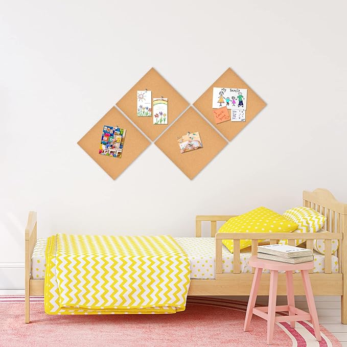 12x12" Cork Board Tiles Bulletin Board, 1/2" Thick Small Square Cork Boards for Walls, Self-Adhesive Cork Tiles for Home, Office, School, Bulletin Board Decorations(12mm,1pc)