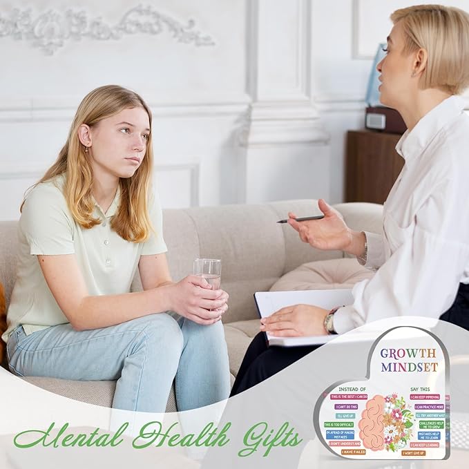 Growth Mindset Decor, Therapy Office Mental Health Classroom Art Educational Challenging Thoughts Affirmation Decorations Positive Sayings Inspirational Gifts Acrylic Heart Inspirational Gift for