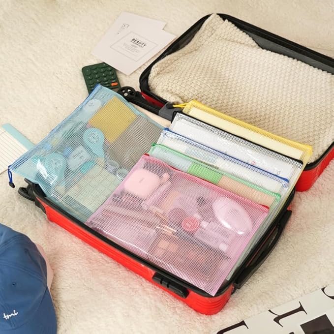 EOOUT 36pcs Mesh Zipper Pouch for Organizing, A4 Letter Size Zipper Storage Bags, Multicolor Plastic File Pouch Multipurpose for Classroom Organization Travel Storage Board Game Storage