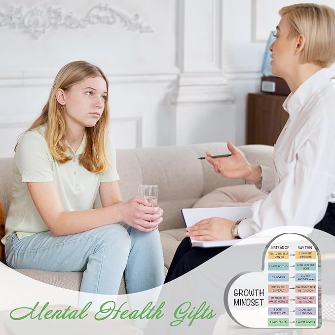 Growth Mindset Decor, Therapy Office Mental Health Classroom Art Educational Change Your Mindset Decorations Acrylic Heart Inspirational Gift Positive Sayings Inspirational Gifts for Teacher Students