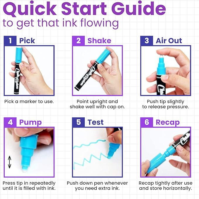 5 Purple Chalkboard Chalk Pens - Purple Dry Erase Markers for Blackboard, Chalkboard Signs, Windows, Glass | Variety Pack - Fine & Jumbo Size Ink Pen (1mm, 3mm, 6mm, 10mm, 15mm)