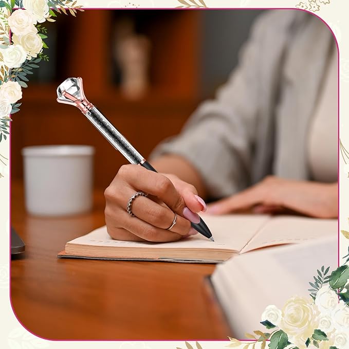 Sherr 100 Pack Big Crystal Diamond Pens Cute Ballpoint Pens Retractable Ballpoint Rhinestones Crystal Bling Gem Plated Black Gel Ink Office Supplies Gifts for Women(Black,Glitter)