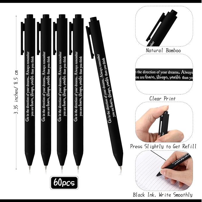 Kosiz 120 Pcs Graduation Gifts Motivational Mini Journal Inspirational Bamboo Pen Kraft Notebooks Bulk Wooden Retractable Ballpoint Pen for Class of 2025 College Gifts (Black)