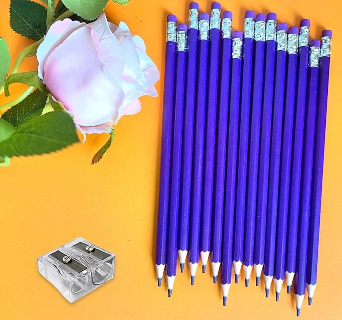 Adhere 25pcs Checking Pencils Erasable colored Pencils Pre-Sharpened #2 HB,for Checking Tests Grading Map Coloring,school Correcting,editing Office Favors,including a Free sharpener.(Purple)