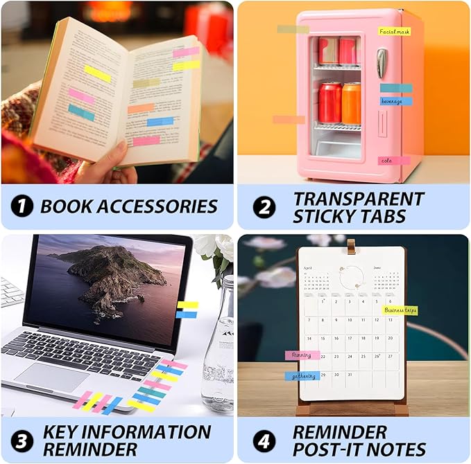 Lysas 2800pcs Morandi Sticky Book Tabs, Transparent Page Markers Colored, Writable and Repositionable Book Flags Markers for Annotating Books