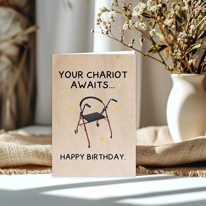 Funny Birthday Card Gifts for Dad Mom Grandpa Grandma, Unique 40th 50th 60th 70th 80th 90th Birthday Gifts Card for Men Women-Your Chariot Awaits