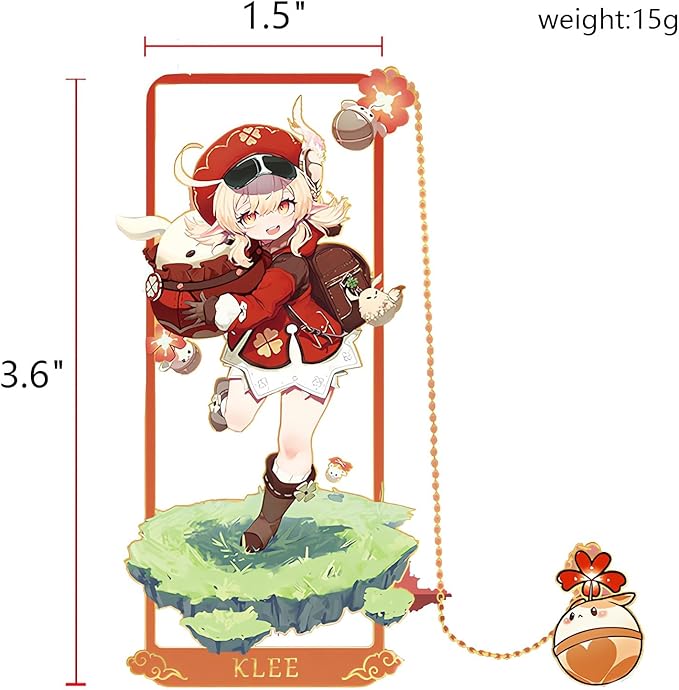 Klee Bookmark with Chain Original Genshin Impact Metal Bookmark - Collect All Your Favorite Characters!