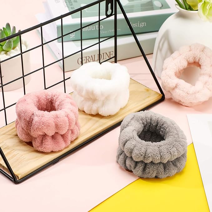 Chuangdi 4 Pairs Wrist Bands for Washing Face Wrist Spa Microfiber Wash Towel Band Scrunchies Absorbent Wristbands Sweatband for Women Prevent Liquid from Spilling