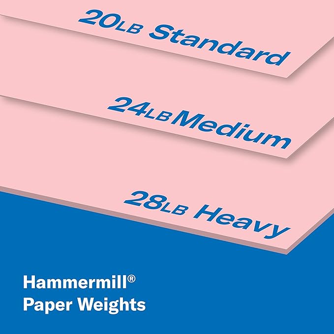 Hammermill Colored Paper, 24 lb Pink Printer Paper, 8.5 x 11-10 Ream (5,000 Sheets) - Made in the USA, Pastel Paper, 104463C
