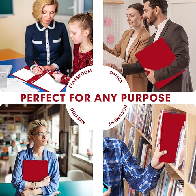 Plastic 2 Pocket Folders with Prongs, 30 Pack, Heavyweight, Letter Size Poly Folders with 3 Metal Prongs Fastener Clips (Red)