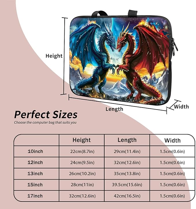 Laptop Sleeve Case Bag 13 inch, Blue Red Dragons Slim Carrying Case Durable Handbag Travel Laptop Bag for 13 inch MacBook Air M3/M2/Pro M2/ 13" iPad Pro/Air M4/M2 2024