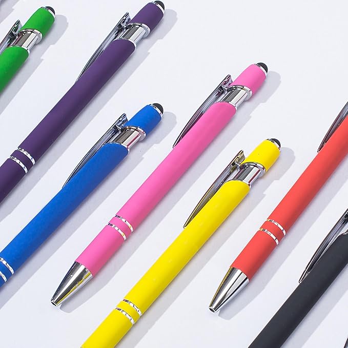 Ballpoint Pens with Stylus Tips,12 Pcs Retractable Metal Stylus Pen for Touch Screens, 1.0 mm Black Ink(Mixed Color)