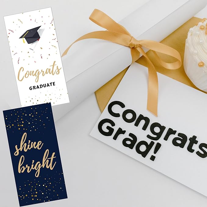 PINKEESEA Graduation Cards 2025 Money Holder Cards - 10 Pack - Gift Card Holder with Kraft Envelopes with Stickers - Bulk Grad Cards(Congrats)