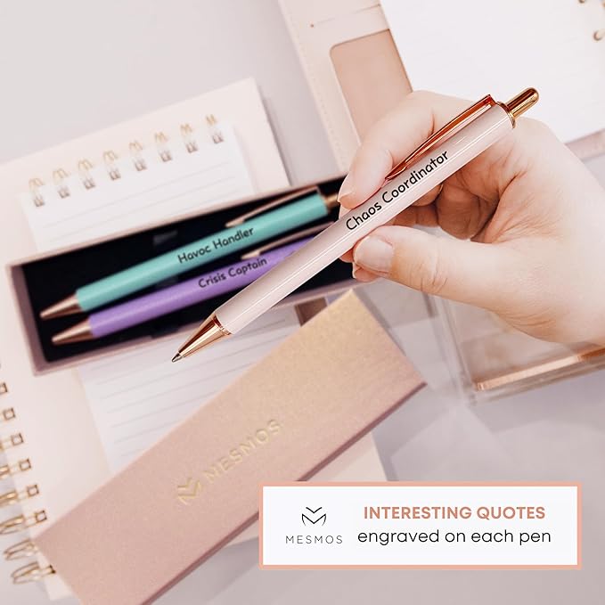 MESMOS 3pk Fancy Pen Set, Chaos Coordinator Gifts for Women, Boss Gifts for Women, Office Manager Gifts, Gifts for Boss Female, Leadership and Supervisor Gifts, Funs with Funny Sayings for Adults