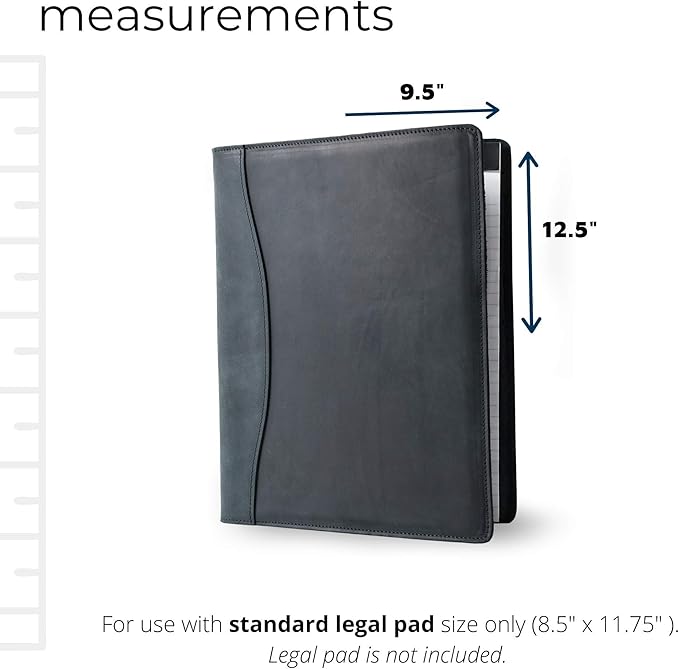 PEGAI Handmade 100% Leather Padfolio, Legal Pad Organizer for Business School Office Conference, Heavy Duty Full Grain Cow Hide Resume Interview Folio, Amazing Gift Idea | Marshall (Charcoal Black)