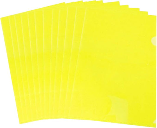 L-Type Plastic Folder Safe Project Pockets Transparent Clear Document Folder 12pcs for A4 paperPlastic Paper Jacket Sleeves in Assorted Project Folders(Yellow)