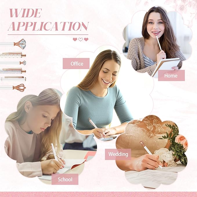 6 Pcs Ballpoint Pens Set Metal Crystal Diamond Pen for Journaling Glitter Pretty Cute Stationery Black Ink Fancy Gifts for Women Girls Teacher Office Wedding School Supplies(White)