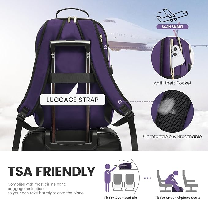 LOVEVOOK Laptop Backpack for Women 15.6 inch,Cute Women Travel Backpack Purse,Professional Laptop Computer Bag,Waterproof Work Business College Teacher Bag Carry on Backpack with USB Port,Royal Purple