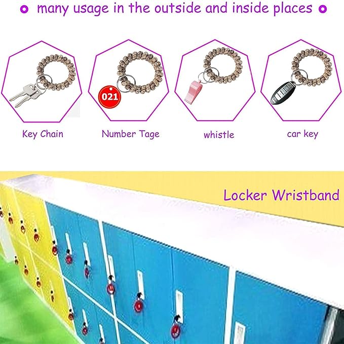 BIHRTC Pack of 6 Keychain Bracelet key Holder Wristlet Wrist Key Chain Spring Wristband Flexible Spiral Wrist Coil Spring Key Chain Stretchable Spiral Key Rings for Gym Pool ID Badge Sports