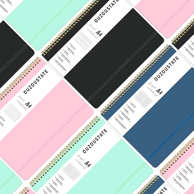 Grid Notebook 8.5" x 11", A4 Pink Graph Paper Notebook Hardcover College Ruled Notebook for Work, 120 Pages 100GSM Large Thick Spiral Writing Journal for Women & Men